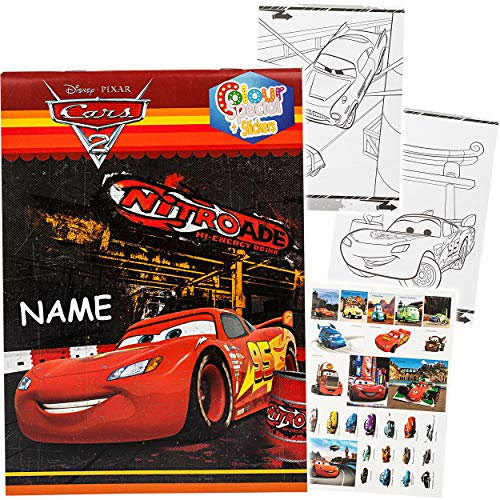 alles-meine.de GmbH Malbuch/Malblock - A5 - inkl. Name - Disne. Cars 2 - Auto - Lightning McQueen - mit vielen Sticker & Aufkleber - 32 Seiten - Mädchen - Dickes Kindermalbuch ..
