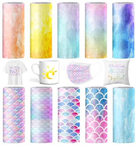 Infusible Transfer Ink Sheets für Cricut Joy 10 Farbe Tie Dye Infusible Ink Folie 11.5x30.5cm Sublimation Papier Sublimationstintenblatt für Wärmepressmaschine für for DIY T-Shirt, Tasse, Canvas Tote