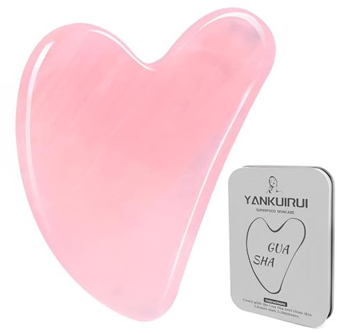Rosenquarz Gua Sha Stein - Guasha Gesichtsmassage für Augenschwellungen, Hautstraffung, Lymphdrainage Gesicht - Face Massager (Rosa)
