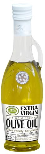 KORVEL Greek Extra Virgin Olive Oil, Cold-Pressed, 100% Koroneiki Olives, Premium Quality, 8.45 fl oz (250ml) Amphora Glass Bottle, Product of Greece