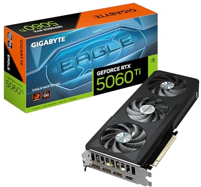 GIGABYTE GeForce RTX 5060 Ti Eagle MAX OC 16G Graphics Card,6GB 128-bit GDDR7,PCIe 5.0, WINDFORCE Cooling System,by NVIDIA,DisplayPort & HDMI -Video O/P Interface,GV-N506TEAGLEMAX OC-16GD Video Card