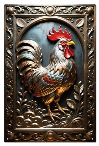 WADORN Letrero de metal de gallina, 20 x 30 cm, estilo vintage plano 2D con efecto visual 3D, cartel de pared de gallo divertido para gallineros, granja, hogar, bar, cafetería, garaje, oficina