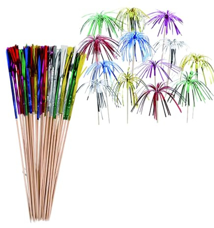 50 Stück Cocktail Feuerwerk Sticks, Getränke Feuerwerk Dekoration,Bunte Fruchtzahnstocher, Cocktailspieße, Glitzerpalmen Cocktailspieß für Geburtstagsbars Obst Snacks Party Weihnachtsdekoration Deko U