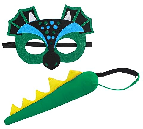 FakeFace Dinosaur Tail Costume Set for Kids Dragon Mask Boy Girl Child Animal Mask Tail Accessory Halloween Dinosaur Dress Up Toy