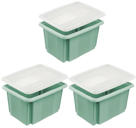 keeeper emil 3x Aufbewahrungsbox mit Dreh-/Stapelsystem, inkl. Deckel emilia, 15 l, Nordic Green