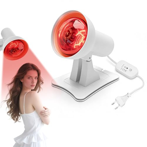 SGZIOO Rotlichtlampe Infrarotlampe 150W, Rotlichtlampe Wärmelampe Mit 3 Stufen Timer, Einstellbarer Temperatur & Einstellbarer Winkel, Rotlicht Infrarot Lampe für entspannende Muskelermüdung (Weiß)