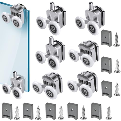 8Pcs 25mm Shower Door Rollers, Shower Door Wheels for Curved Doors | Heavy Duty Sliding Shower Doors Rollers Replacement Bathroom Shower Runners Spares Fits 4-6mm Glass with Anti-Collision Block