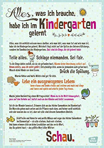 Alles, was ich brauche, habe ich im Kindergarten gelernt: DIN-A1 Plakat für Krippe, Kindergarten und Kita (Poster für die Öffentlichkeitsarbeit in Kitas und Grundschulen)