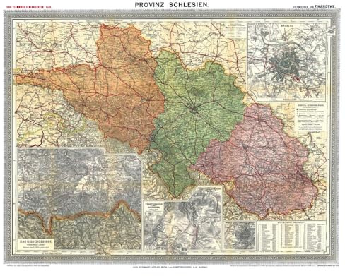 Historische Karte: Provinz SCHLESIEN im Deutschen Reich - um 1910 [gerollt]: Carl Flemmings Generalkarte, No. 8. Regierungsbezirke Liegnitz, Oppeln, ... Breslau. Fürstenstein und Salzbrunn