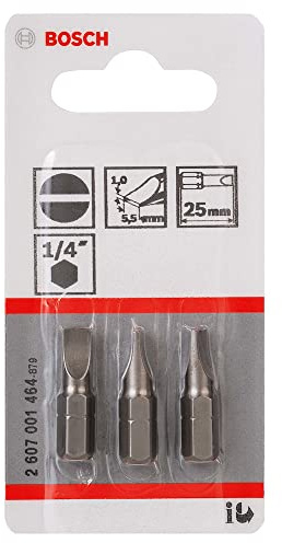 Bosch Professional Bit Extra-Hart für Längsschlitz-Schrauben (S1,0 x 5,5; Länge: 25 mm, 3 Stück), 2607001464