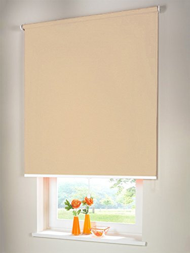 Hochwertiges Verdunkelungsrollo Mittelzugrollo Springrollo Rollo Verdunkelung 140 x 160 cm / 140x160 cm beige-karamell // Verdunkelungsrollo/Verdunkelungs-Rollo/Fensterrollo