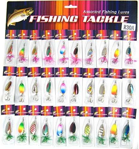 QualyQualy Leurre de pêche, 30pcs Leurre de pêche coloré Ensemble de leurres de pêche en métal Spinnerbait Crochet de pêche Kit de matériel