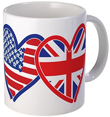 banytree Funny Mug American Flag/Union Jack Flag Hearts Mug Unique Coffee Mug Coffee Cup Tea Cup