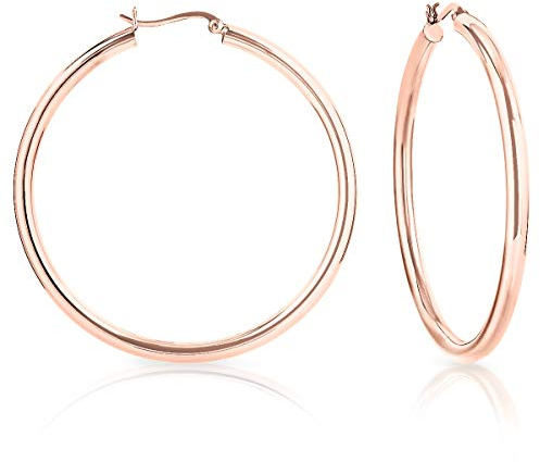 DTPsilver® Boucles d'oreilles Créoles en Argent Fin 925 Plaqué Or Rose - Épaisseur 4 mm - Diamètres : 20, 30, 40, 50, 60 mm