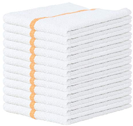 Arkwright Qwick WickTerry Bar Mop Towel Pack of 12, White with Gold Stripes Kitchen Towels, Restaurant Cleaning Towels, Rags for Home, Kitchen, Bars (16 x 19 Inch)