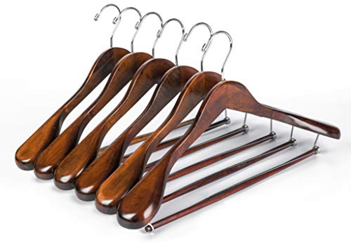 Quality Hangers Luxury Wooden Suit Hangers Wide Wood Hanger for Coats and Pants Retro Finish 17.5 inch Retro 6