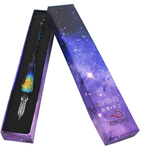 XIAOYU Glas tauchfeder Vintage handgefertigtes Glas Signatur Stift Sternenhimmel Kristalltauchzeichen Stift Geschenk Kalligraphie Stift - E