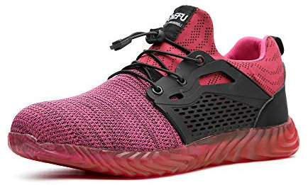 Hitmars Chaussure de Securité Homme Femme Bottes Travail Chantiers Industrie Sneakers Protection Embout en Acier Basket de Sports Legere Rose-3 EU40