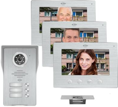 Videocitofono a 3 famiglie, con 3 monitor a colori e apriporta