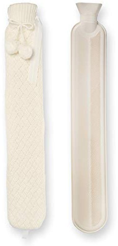 Nicola Spring Long Hot Water Bottle with Knitted Cover - Cream - 72cm - 2L Water Bag for Hot and Cold Compress, Leakproof Neck and Shoulder Pain Relief, Feet Warmer