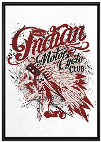 Pixxprint Indian Motorcycle-Club Light Leinwandbild 100x70 cm im Bilderahmen, Wandbild, Schattenfugenrahmen, Kein Poster