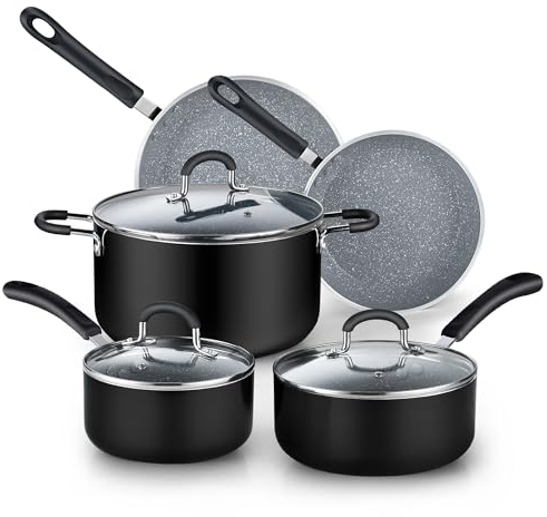 Cook N Home 8-Piece Nonstick Heavy Gauge Cookware Set, Marble