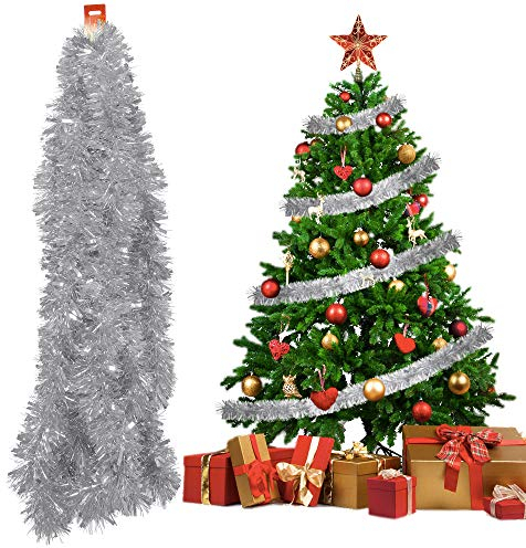 UTRUGAN Weihnachten Lametta Girlande 10m Weihnachtsbaum Lametta Dekoration Glänzend Weihnachten Lametta Party Lametta Folien Girlande für Weihnachten, Halloween, Hochzeiten, Geburtstage (Silber)