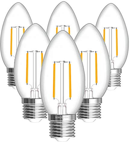 SINCELIGHT E27 LED Retro Filament Bulb, Vintage Candle-Like Bulb, 3W, 250lm Equivalent to 25W, Warm White 2700K, ES Edison Screw, Pack of 6