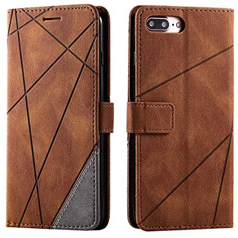 SONWO Hülle für iPhone 7 Plus/iPhone 8 Plus, Premium Leder PU Handyhülle Flip Case Wallet Silikon Bumper Schutzhülle Klapphülle für iPhone 7 Plus/iPhone 8 Plus, Braun