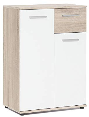 Avanti Trendstore - Jack - Commode en Bois laminé de chêne Sonoma et Blanc, avec 2 Portes et 1 tiroir, LHP 60x85x35 cm