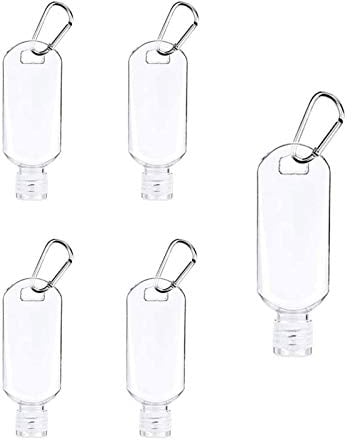Wacnune 5 Pcs 50ml Refillable Bottles Travel Containers Empty Plastic Bottles with Hook Carabiner Belt Clip
