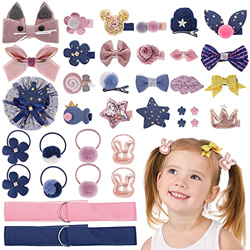 MELLIEX 36pcs Fermagli per Capelli per Bambine Mollette per Capelli Accessori per Capelli per Bambini con Fiocco Clip con Fasce di Stoccaggio per Bambina Piccoli
