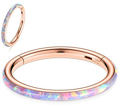 hengkaixuan 16G Conch Hoop Ring Septum Schmuck Nahtloser Clicker Ring Daith Ohrringe Chirurgischer Stahl Turm Tragus Conch Piercing Schmuck Kleiner Hoop Ohrring Nasenring Roségold 6mm Lila Opal