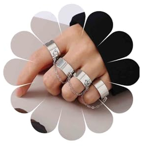 Sttiafay Punk-Kette, Fingerringe, stapelbar, offene Manschettenringe, Gothic-Knöchelkette, Kettenring-Set für Damen