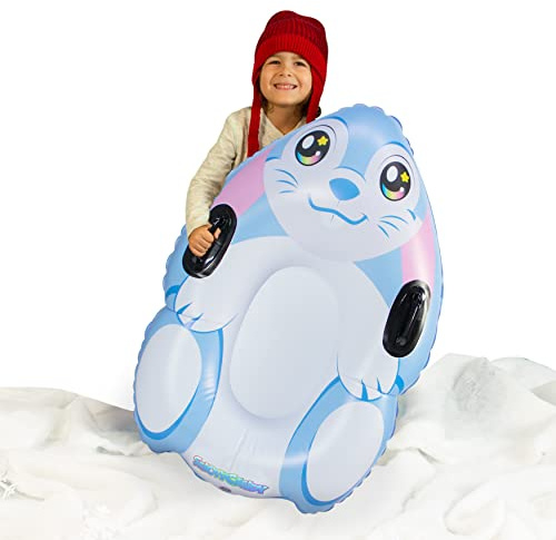 SnowCandy Inflatable Snow Bunny Snow Sled. Fun, Easy to use Winter sled. Easy Sure-Grip Handles Allows for Maximum Control Down the Slope.