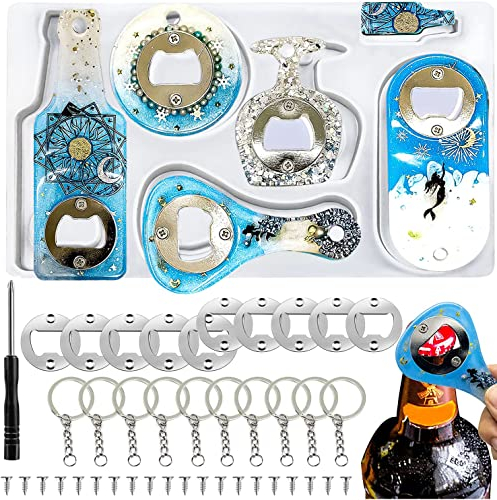 Moule de Décapsuleur Moule en Résine de Silicone pour Ouvre-Bouteille Moules Décapsuleurs en Résine Avec 10 Accessoires et Porte-clés pour Ouvre-Bouteille Bricolage Artisanat