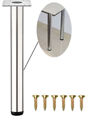 HFDASUENT Pieds de Table Rond pour Meubles,1 PCE Réglable Pieds de Support de Meubles en Acier Inoxydable,Réglable 15mm pour Table à Manger, Cuisine, Bureau et Plan de Travail(Size:H: 90cm)