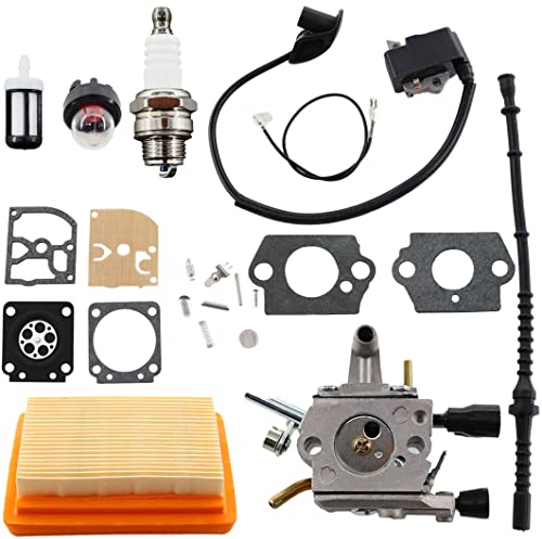 MCHNIC Vergaser mit Zündspule Kraftstofffilter Kraftstoffschlauch Luftfilter für Stihl FS120 FS120R FS200 FS250 FS300 FS350 BT120 BT120C BT121 Motorsense