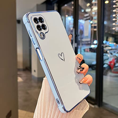 ZTOFERA Hülle Kompatibel mit Samsung Galaxy A12, Handyhülle für Samsung M12, Mädchen Weiche Silikon Hülle Schutzhülle mit Herz Muster Goldener Rand Stoßfest Bumper Cover, Sierra Blau