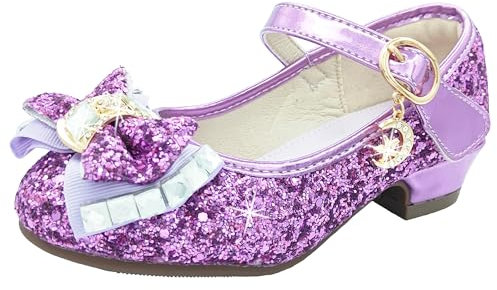Scarpe Principessa Bambina Scarpe Glitter Bimba con Tacco Principesse Regalo, Viola 33