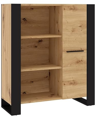 Homlando Regale Nuka J 90 cm Regale Schrank Möbelseite Vitrine Bücherregal Schwarze handwerkliche Eiche