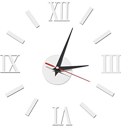 Adesivo da Parete Con Numeri Romani - Orologio Moderno 3D a Specchio Senza Cornice Grande in Acrilico - Decorazione da Parete, Argento