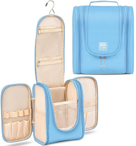 BOACAY Hanging Travel Toiletry Bag for Women & Men, Makeup Bag, Shower & Wash Bag, Organiser Kit for Cosmetics, Essentials, Travel Accessories (M) Baby Blue