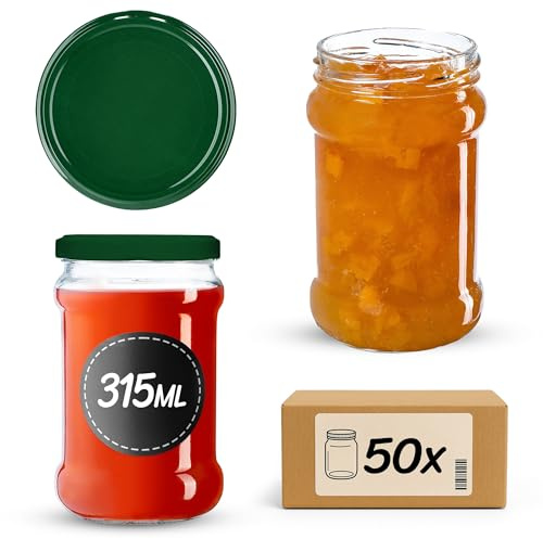 KADAX 50er Set Einmachgläser 315ml TO66 Grün, Marmeladengläser Vorratsgläser Mason Jar mit Schraubdeckel, Luftdicht & Spülmaschinenfest, Honig- & Dessertgläser