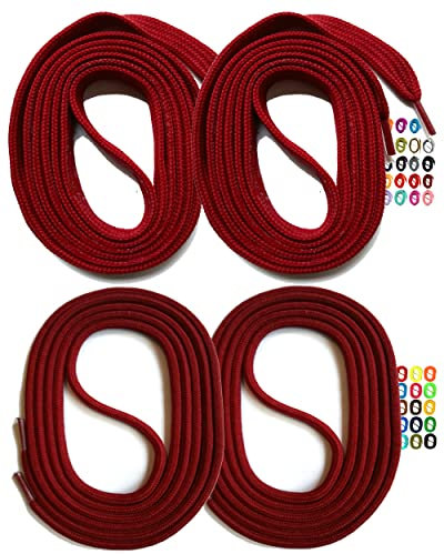 SNORS 2 pares de cordones redondos y planos, 22 colores, 60 – 150 cm – Estables, lavables, resistentes a desgarros, cordones de poliéster para zapatillas deportivas y zapatillas de correr, rojo