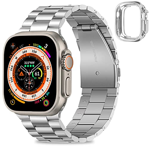 HITZEE Compatible con Correa Apple Watch Ultra 49mm, Acero Inoxidable Correas Repuesto Metal Band Compatible para Apple Watch Ultra 2 Ultra 49mm, Plata