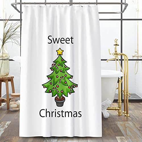 Rideau de Baignoire Impermeable, Rideaux de Douche Tissus Lavable Sweet Christmas Vert Jaune Rideau Baignoire 150x200cm Rideau de Douche Decor