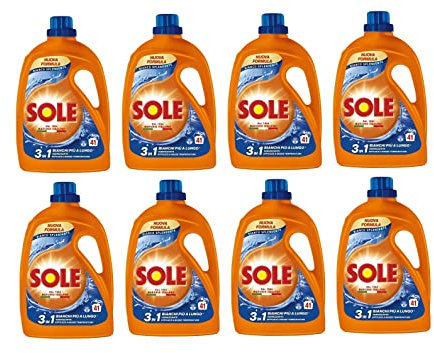 8 x Sole Detersivo Liquido Bianco Splendente 3in1 Azione Igienizzante per Lavatrice, 41 lavaggi, 1845 ml