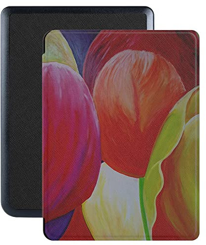 Lunso - Convient pour Kobo Nia Housse (6 pouces) - Housse en cuir Vegan Saffiano - Tulipes