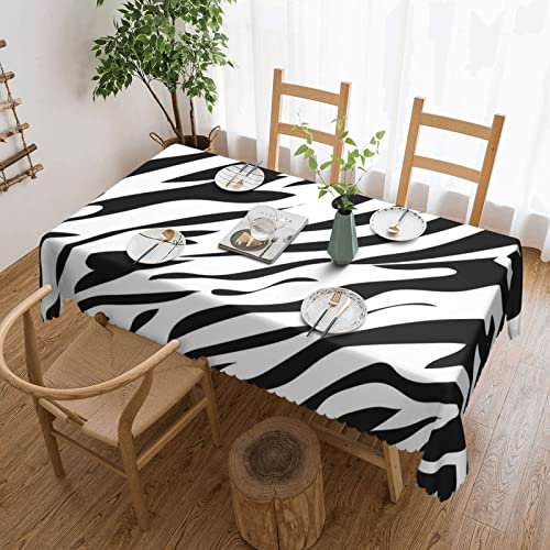 Rechteckige Wachstischdecke Schwarz-Weiße Tigerstreifen Wachstischdecke Wasserdicht Wachstuch Abwaschbar Tischtuch Für Garten Abendessen Terrasse,137X183cm